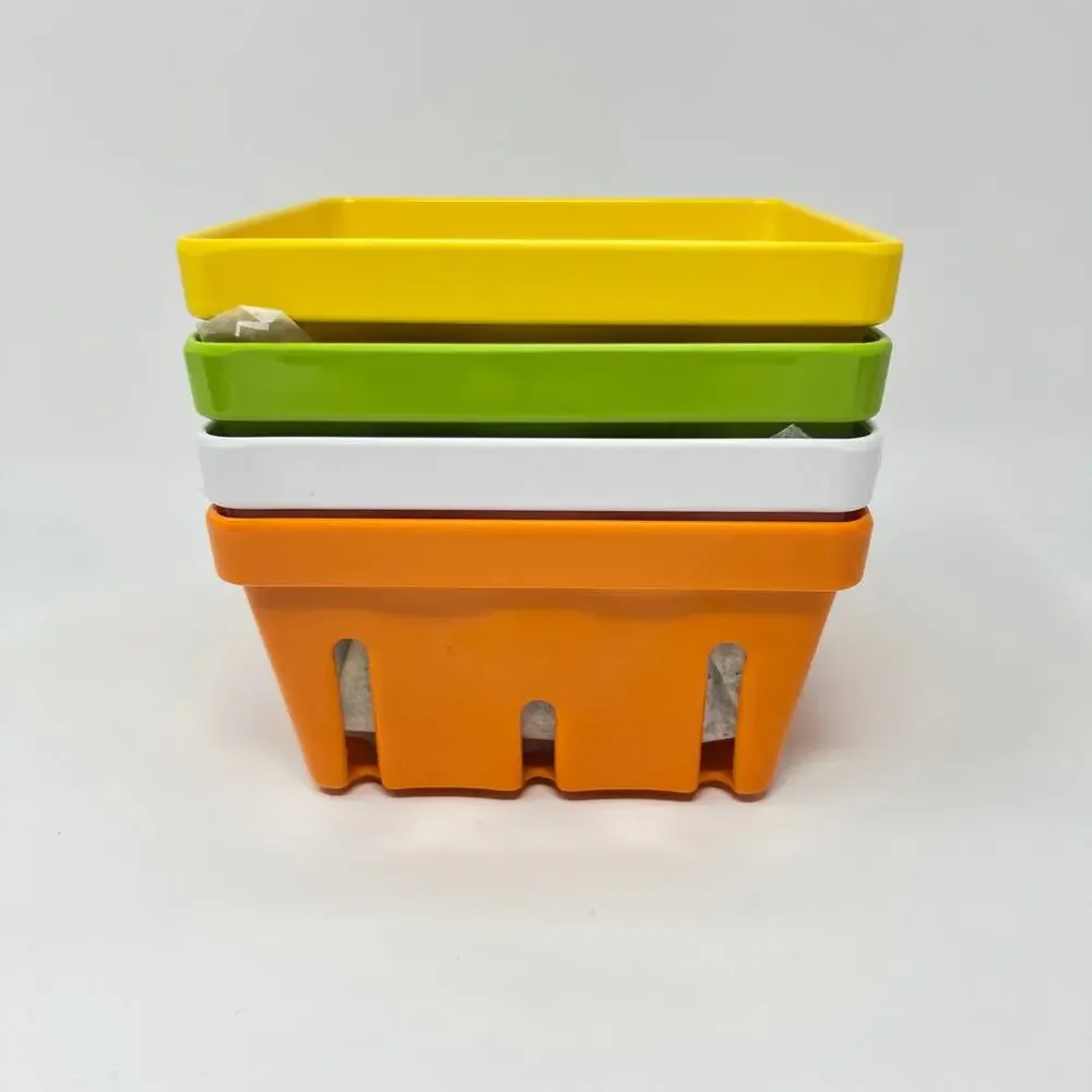 Set of 4 Melamine Berry Baskets Colorful Dishwasher Safe Storage Fridgescaping